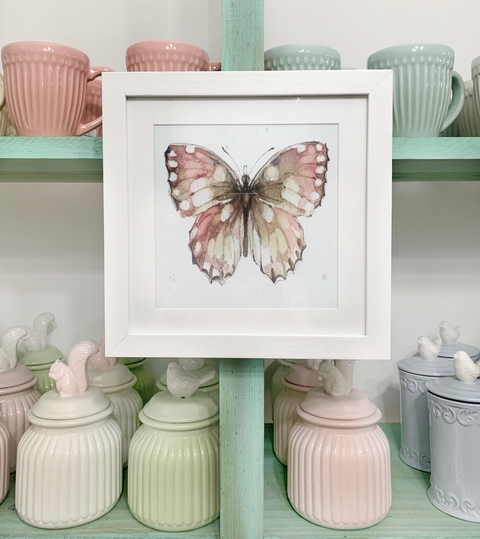 Cuadro Butterfly rosa vintage (25 x 25 cmts)