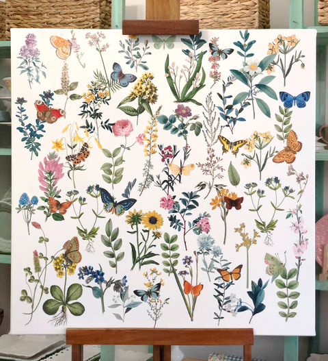 Cuadro flores y mariposas (80 x 80 cmts)
