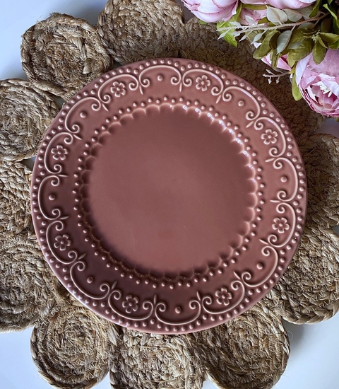 Plato playo Puntilla rosa pimienta x 6