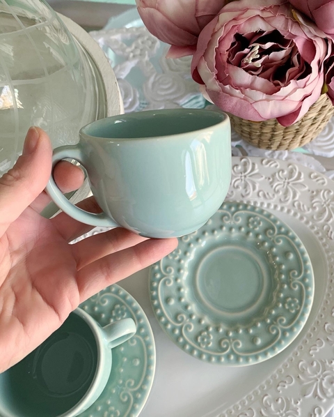 Taza pocillo Puntilla Verde Agua x 6