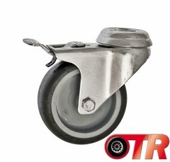 Pack 4 Ruedas Giratorias Agujero Pasante 75mm PVC con Freno - comprar online