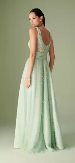 LOCAÇÃO Vestido verde claro com pérolas - comprar online