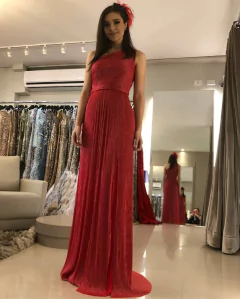 LOCAÇÃO Vestido Vermelho Plissado ombro único - Brilliê