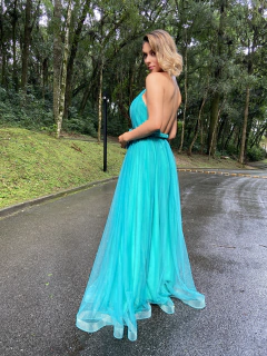 LOCAÇÃO Vestido verde com flores 3D - Brilliê