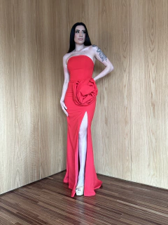 LOCAÇÃO Vestido Vermelho Tomara que Caia Flor Quadril - comprar online