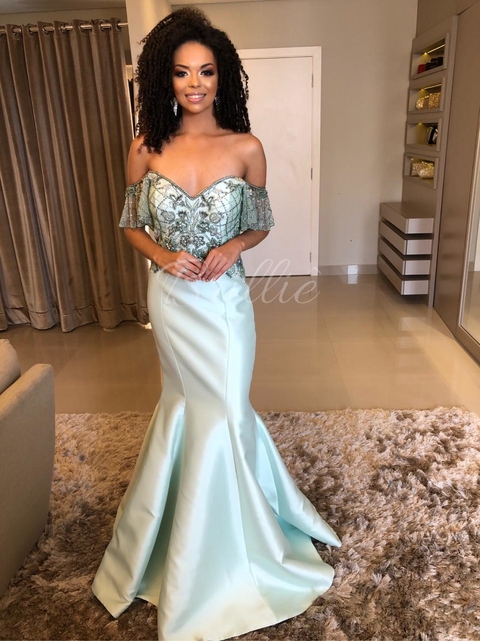 VESTIDO VERDE MENTA SEREIA CORSET BORDADO