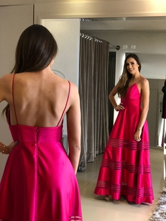 LOCAÇÃO Vestido Pink Detalhes Viés - Brilliê