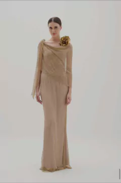 LOCAÇÃO Vestido Tela Rede Dourado Furta-cor estilo sereia - comprar online