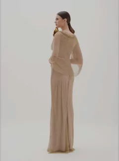 LOCAÇÃO Vestido Tela Rede Dourado Furta-cor estilo sereia - Brilliê