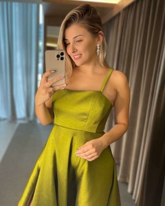 PRIMEIRA LOCAÇÃO Vestido verde oliva Brilliê tomara que caia - Brilliê