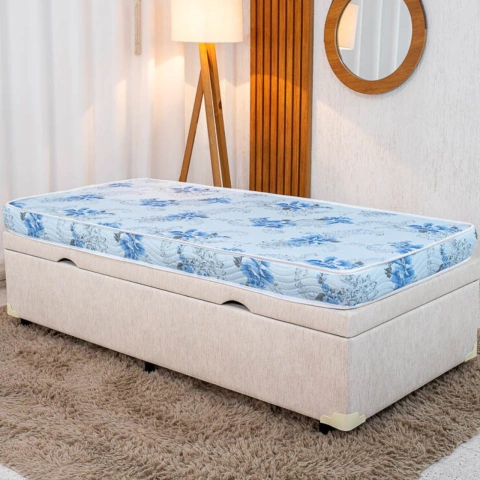Box Baú Solteiro Prime Confort e Colchão Solteiro Dream Soft 100% Espuma