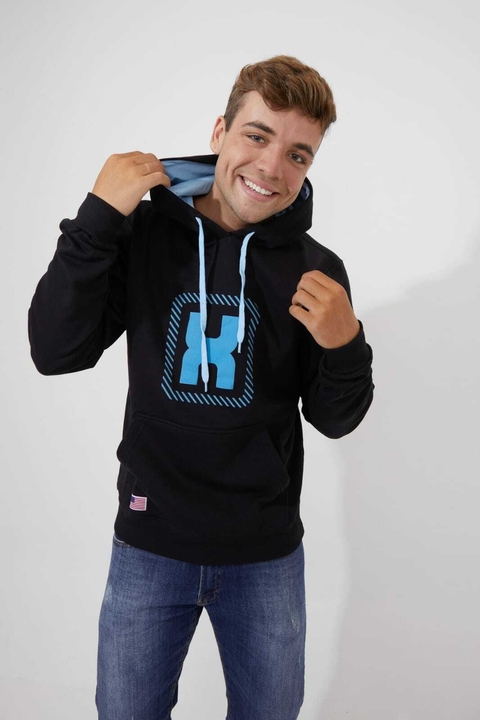 MOLETOM MASCULINO PRETO COM AZUL CUSTOM X - 3206 na internet