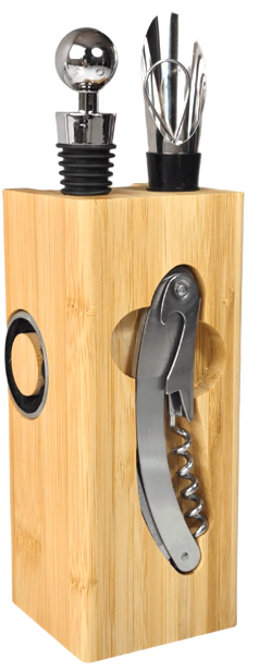 Set de vino XT HT304 en bloque de madera con accesorios 4 piezas