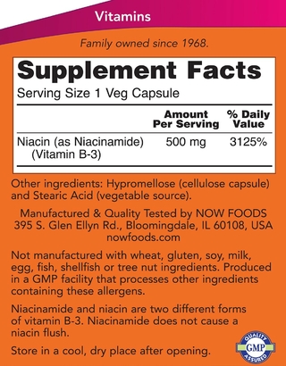 Niacinamide 500 mg (100 caps.) - NOW - comprar online