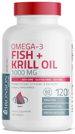 Omega 3 Fish + Krill Oil 1000mg x 120caps - Bronson Laboratories