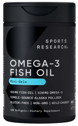 Omega 3 Fish Oil Mini Gels - 120 Softgels - Sports Research