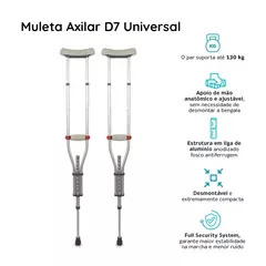 Par de Muletas Axilares de Alumínio com Regulagem de Altura D7 Dellamed (2 unidades) - comprar online