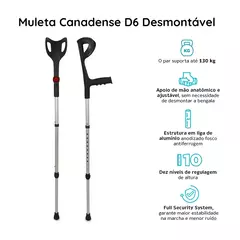Par de Muletas Canadenses em Alumínio Regulável 130 Kg D6 Dellamed (2 unidades) - comprar online