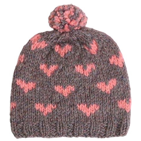 Gorro GRIS CON CORAZONES ROSAS
