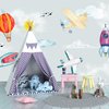 Papel De Parede Infantil Aquarela Balão Avião
