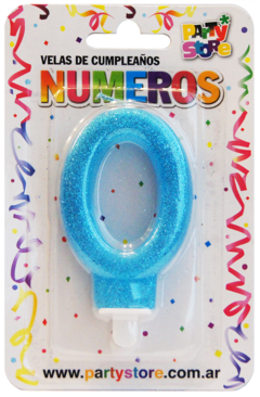 VELA NUMERO CELESTE BRILLOS Nº0