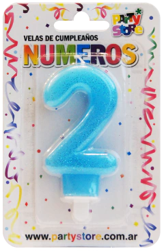 VELA NUMERO CELESTE BRILLOS Nº2