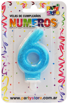 VELA NUMERO CELESTE BRILLOS Nº6