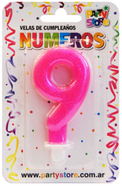VELA NUMERO ROSA BRILLOS Nº9
