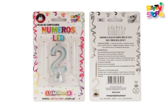 VELA NUMERO LUMINOSO LED N 2 con 4 velitas - Cotillon la Morena
