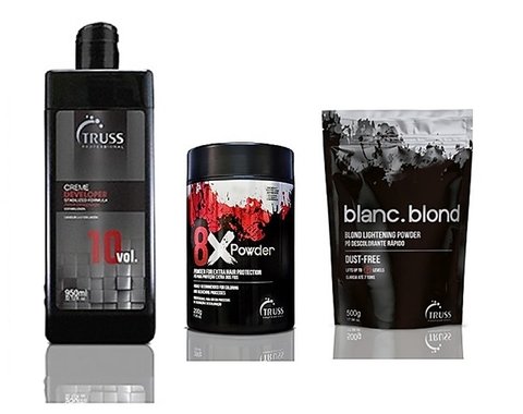 Kit Descoloração Truss Rápido Dust Free 500g + 8X Powder 200g + Água Oxigenada Truss Vol.10 950ml