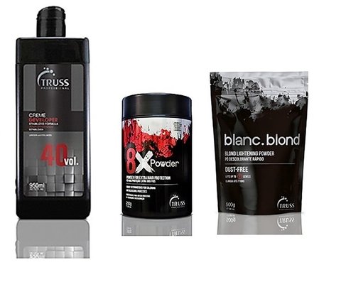 Kit Descoloração Truss Rápido Dust Free 500g + 8X Powder 200g + Água Oxigenada Truss Vol. 40 950ml