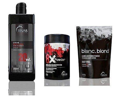 Kit Descoloração Truss Rápido Dust Free 500g + 8X Powder 200g + Água Oxigenada Truss Vol. 20 950ml