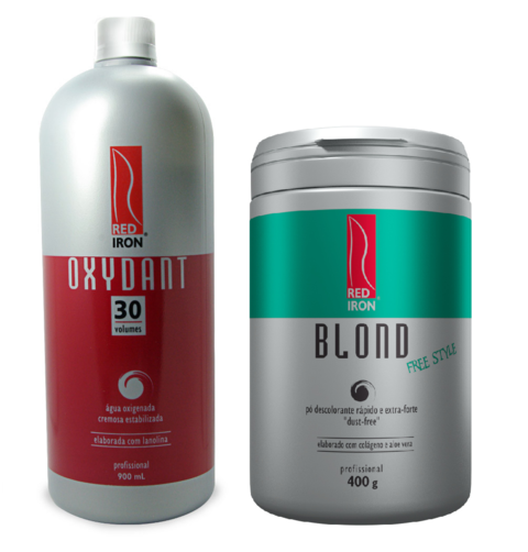 Kit Red Iron Blond Free Style Pó Descolorante Extra Forte 400g + Red Iron Ox 30 Vol. 900ml