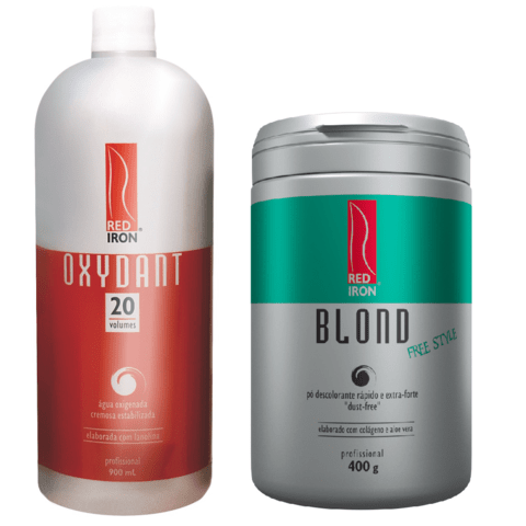 Kit Red Iron Blond Free Style Pó Descolorante Extra Forte 400g + Red Iron Ox 20 Vol. 900ml