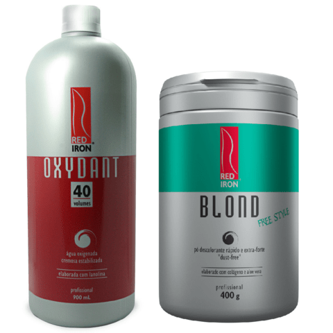 Kit Red Iron Blond Free Style Pó Descolorante Extra Forte 400g + Red Iron Ox 40 Vol. 900ml