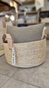 Canasta de palma y cuero (Circular bajo)