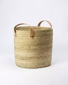 Canasta de palma y cuero (Circular alta) - comprar online