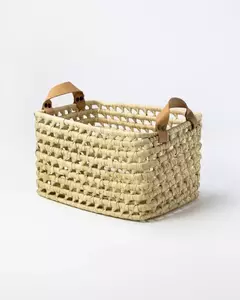 Canasta de palma y cuero (Rectangular chico) - comprar online