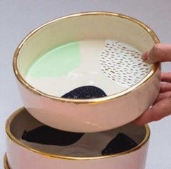 Tartera / plato hondo con detalle dorado - comprar online
