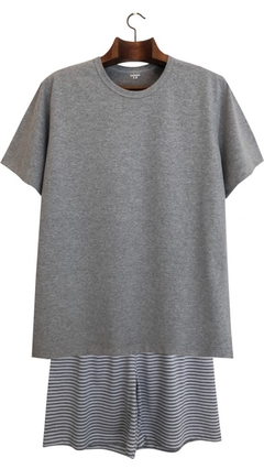Pijama Masculino Curto Listrado Mescla