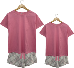 Pijama Feminino Curto Xadrez Rosa - comprar online
