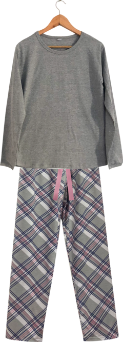 Pijama Feminino Longo Xadrez Cinza
