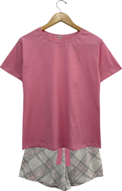 Pijama Feminino Curto Xadrez Rosa
