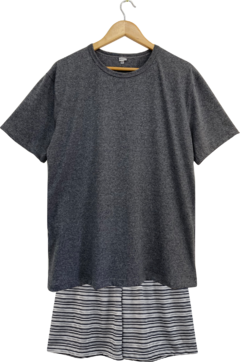 Pijama Masculino Curto Listrado Marinho Mescla