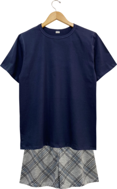 Pijama Masculino Curto Xadrez Marinho na internet