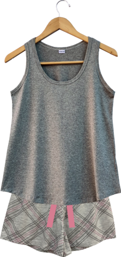 Pijama Feminino Curto Regata XADREZ ROSA
