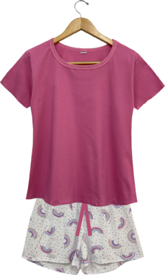 Pijama curto feminino arco íris 