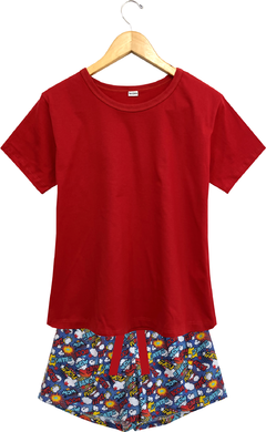 Pijama Menina Curto Cartoon Vermelho