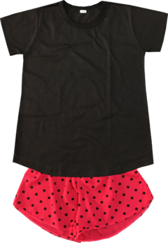 Pijama Menina Curto Poá Preto