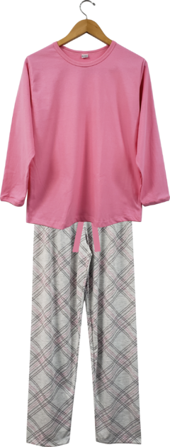 Pijama Feminino Longo Xadrez Rosa